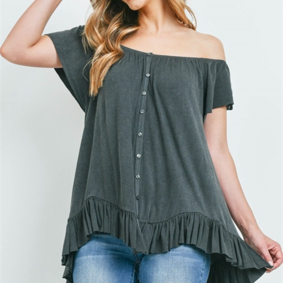 Olive off shoulder Boho style top - Picture 6 of 10